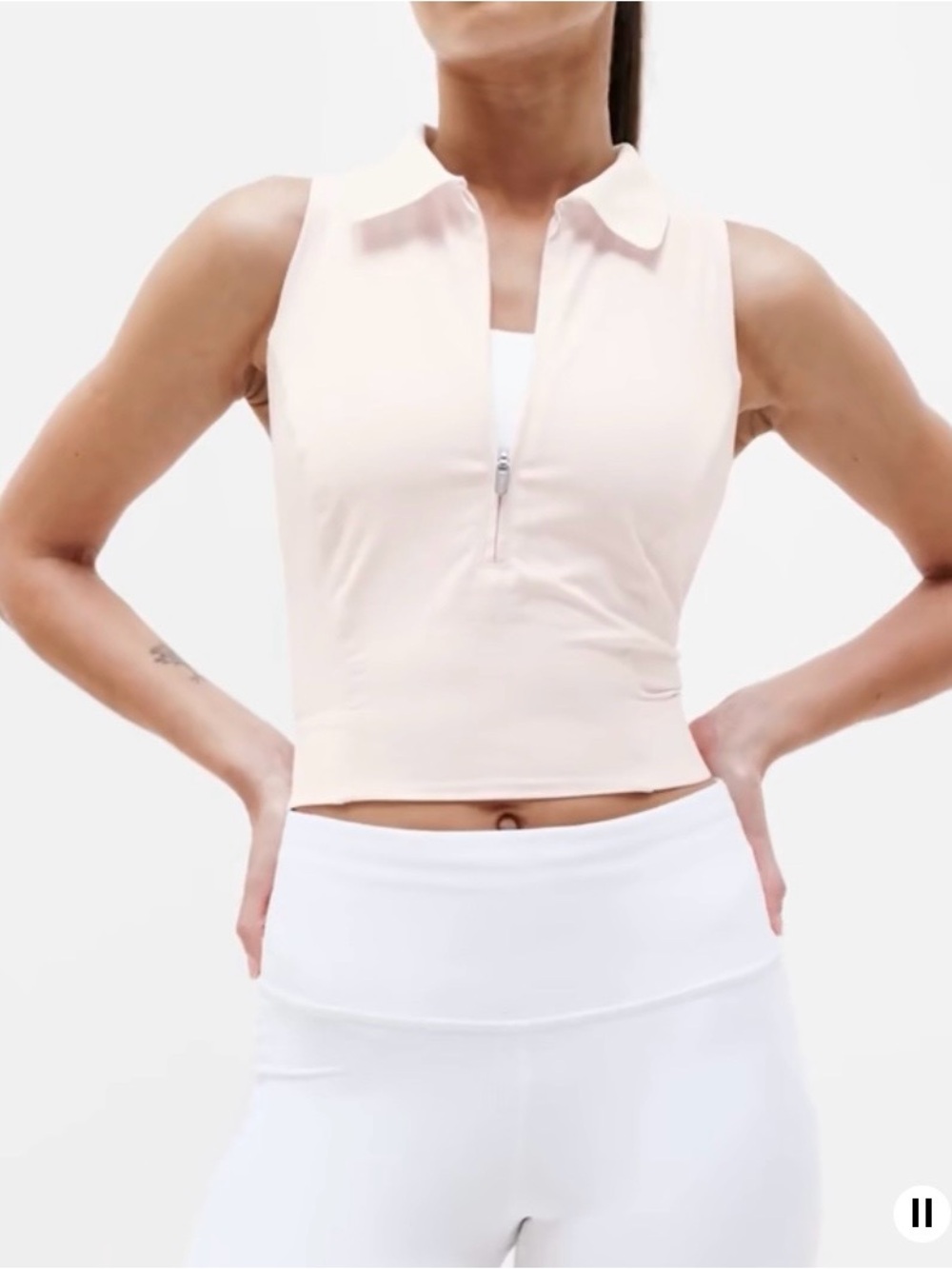 Sleeveless Zip Polo Crop Top - Pale Blush